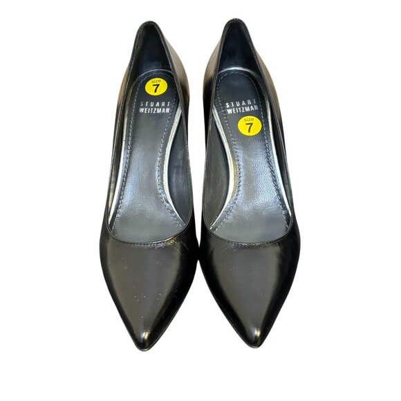Stuart Weitzman Black Leather Pointed Toe Pumps Heels Size 7 - Picture 3 of 11